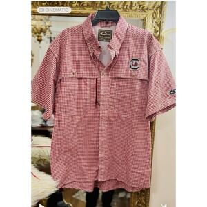 Drake Men Shirt M Red Checked USC (SC) Fshing Hiking Camping Breathable Football